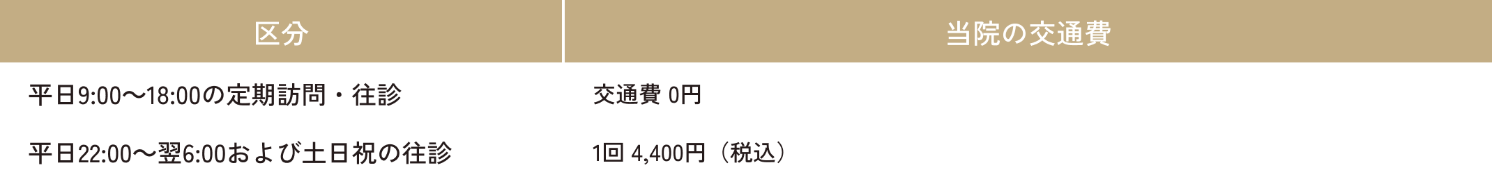 交通費などの保険外費用の表